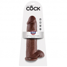 KING COCK - 12 DILDO CASTANHO COM BOLAS 30.48 CM