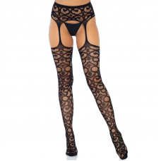 LEG AVENUE - SCROLL LACE GARTER BELT MEIAS TAMANHO ÚNICO