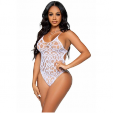 LEG AVENUE - SEAMLESS SCROLL LACE TEDDY - BRANCO