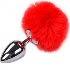 ALIVE - PLUG DE PRAZER ANAL METAL LISO FLUFFY VERMELHO TAMANHO S